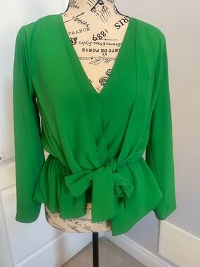 Topshop Emerald Green Wrap V-Neck Tie-Waist Blouse